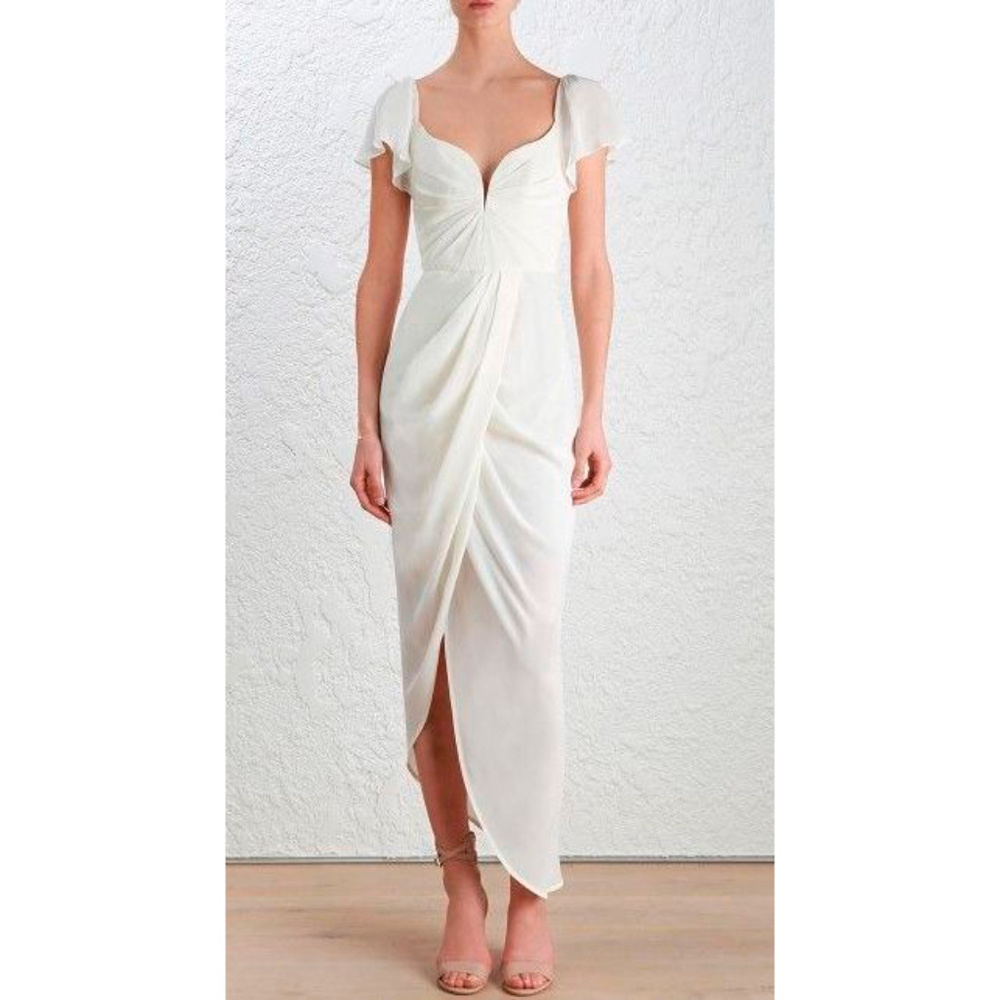 Zimmermann silk flutter sleeve dress in pearl